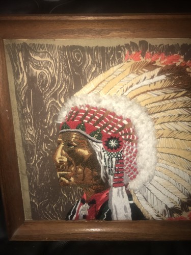 Gerahmte Nadelspitze Indianer Indianer Häuptling Krieger 19" x 17" Handarbeit in fast neuwertig - Bild 2 von 7