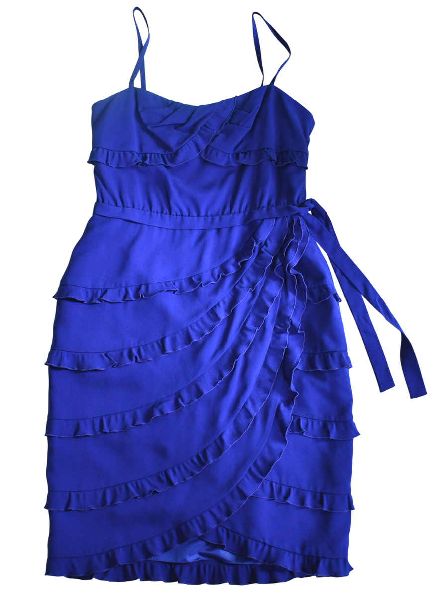 New MOSCHINO CHEAP AND CHIC Blue SILK RUFFLE Cocktail Dress IT-44 US-8/10  GB-12