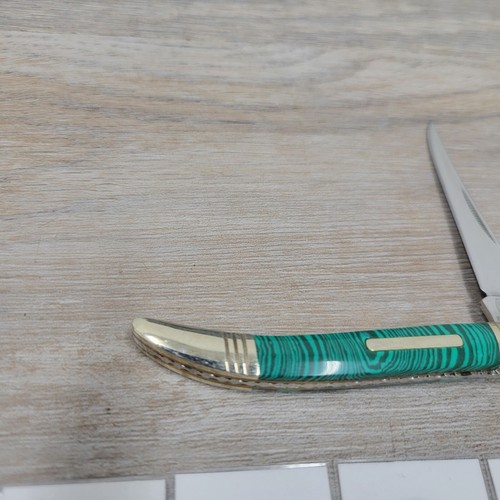 Rough Rider Synthstone Knife Toothpick Modern Malachite Green Folding Rare - Picture 6 of 8