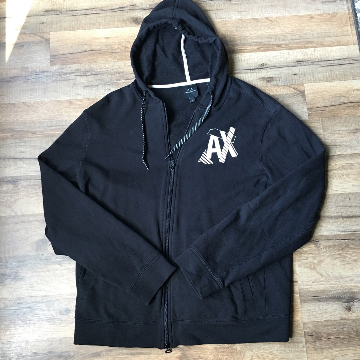 Armani Exchange Men's Full Zip Hoodie Sweatshirt Jacket Black Large
