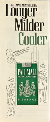 Pall Mall Menthol 100's ''Longer Milder Cooler'' Vintage Print Ad 1970