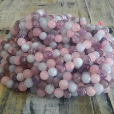 Natural Amethyst, Rose Quartz & Aquamarine, 6mm  Approx 63pce.