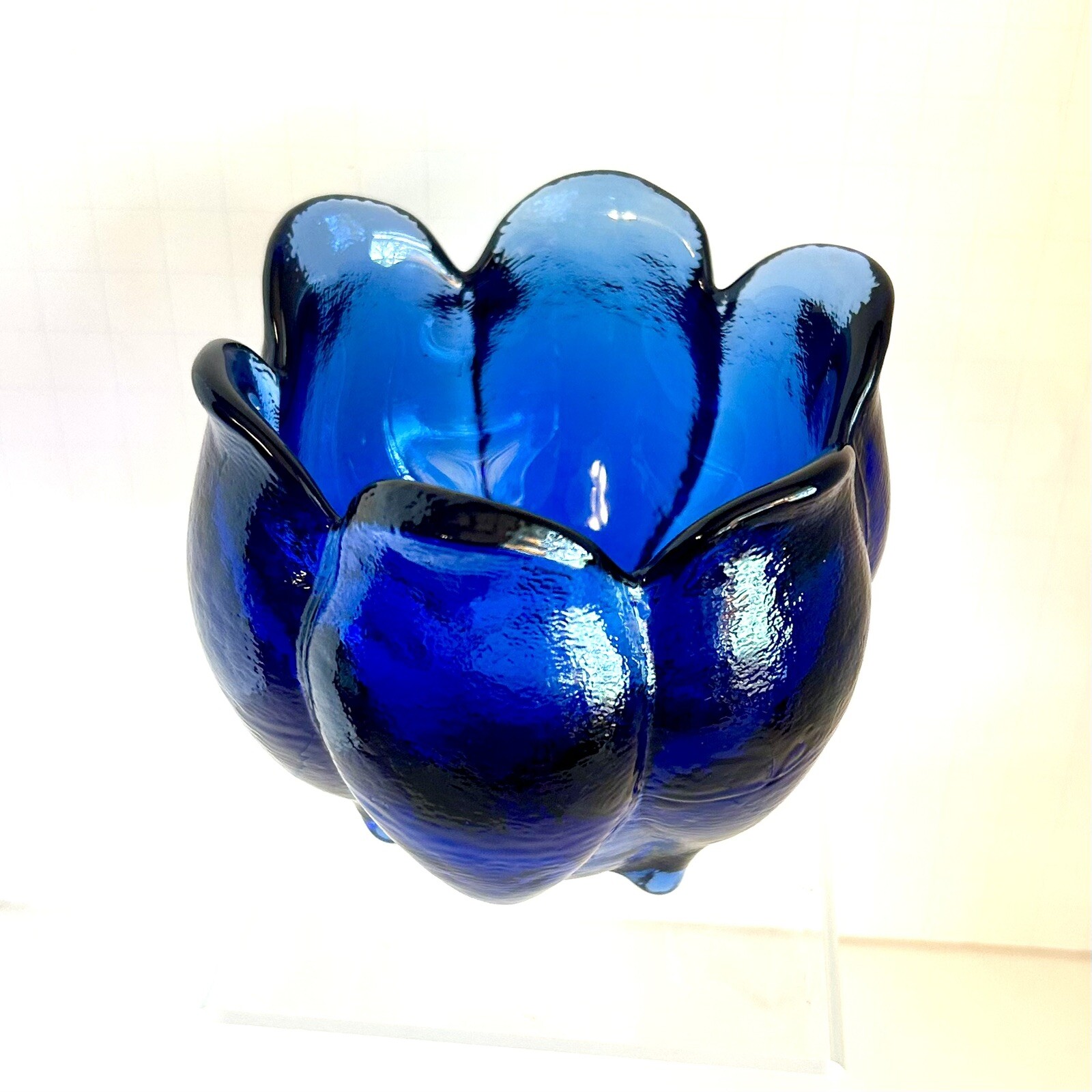 Cobalt Blue Recycled Art Glass Vase Candle Holder Tulip Shape Made in