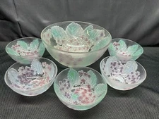 KIG "HYDRANGEA" Frosted Glass Pink / Purple ~ Salad Serving Bowl (5) Individual