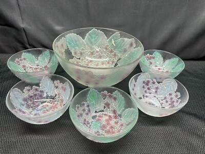 KIG ''HYDRANGEA'' Frosted Glass Pink / Purple ~ Salad Serving Bowl (5) Individual