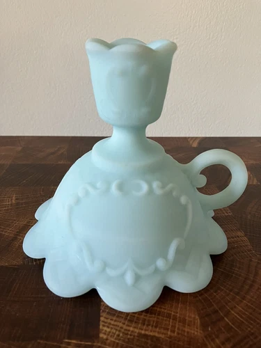 Fenton Blue Glass Finger Loop Candle Lamp