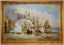 Ölbild, Schlacht bei Puerto Bello, Seeschlacht HANDGEMALT Gemälde F: 60x90cm 