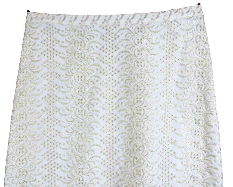 SK17635- BANANA REPUBLIC Falda metálica de línea A para mujer bordada en marfil dorado 8 Foto 3 de 4