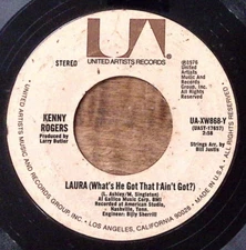 KENNY ROGERS LAURA/I WASN'T MAN ENOUGH UNITED ARTISTS REC VINYL 45 53-112