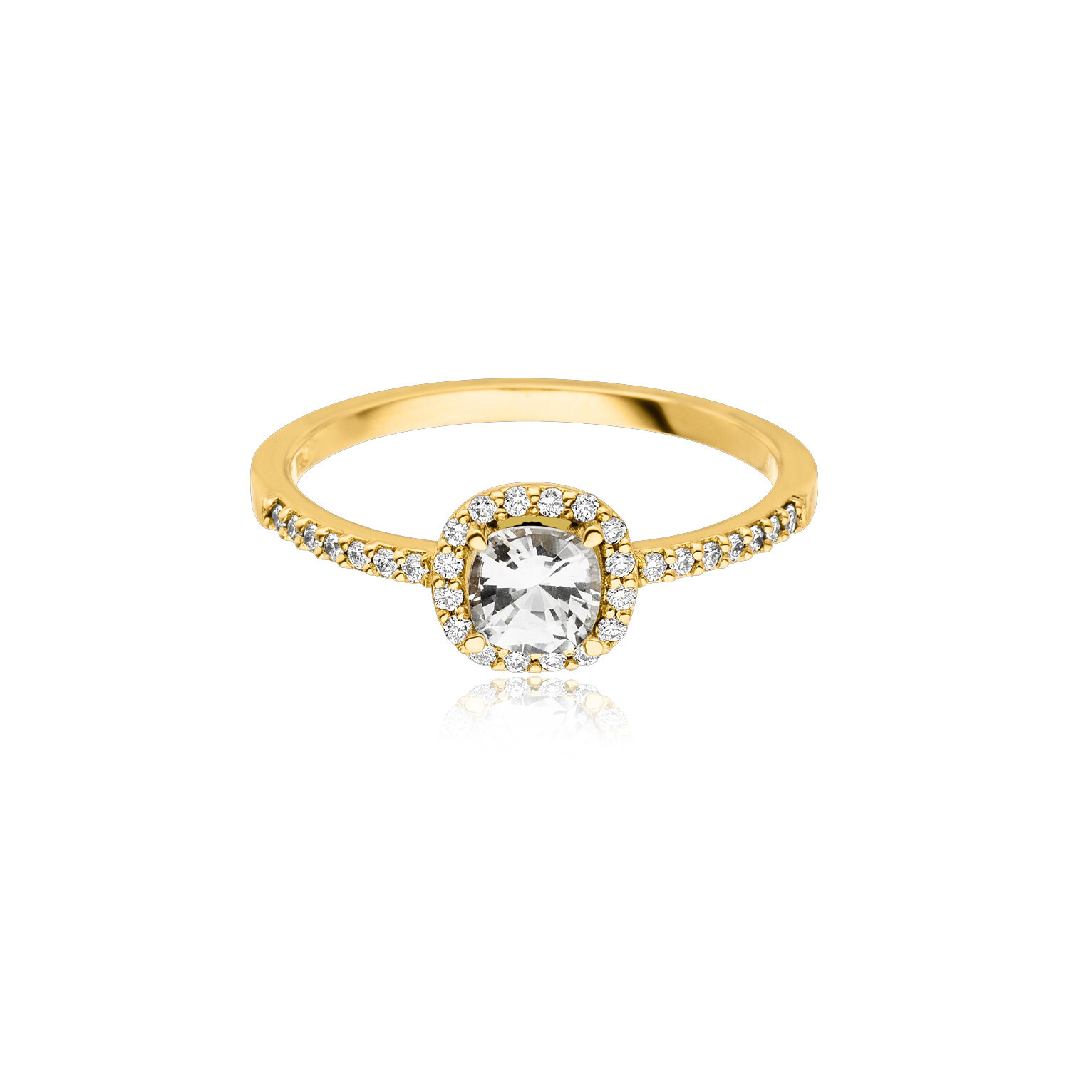 14K Yellow Gold Cushion Cut Moissanite Halo Engagement Ring