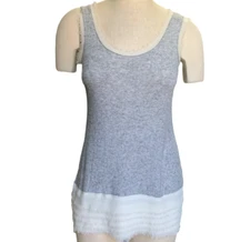 213 Michelle Kim Tank Top L Gray Rib Knit and Fringe Lace 30C