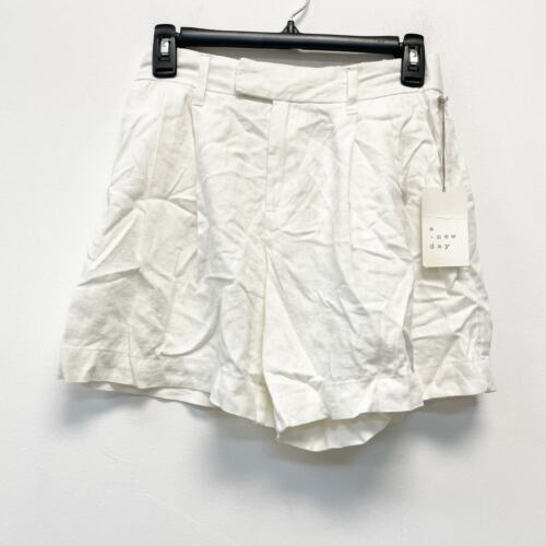 A New Day Women's White Linen High Waist Trouser Shorts Size 2