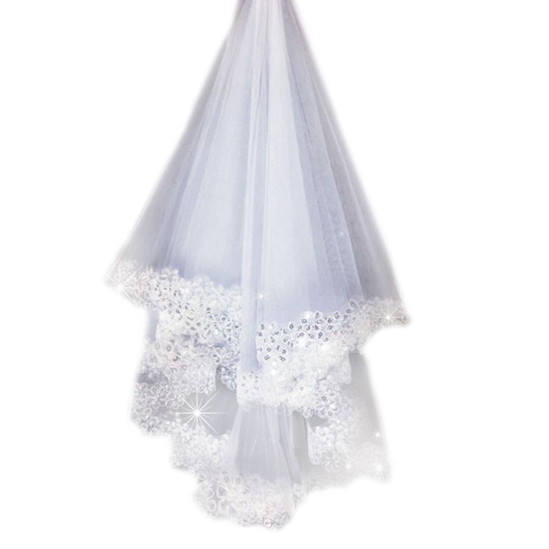 1.5M 1 Layer Women Bridal White Long Wedding Tulle Veil Glitter