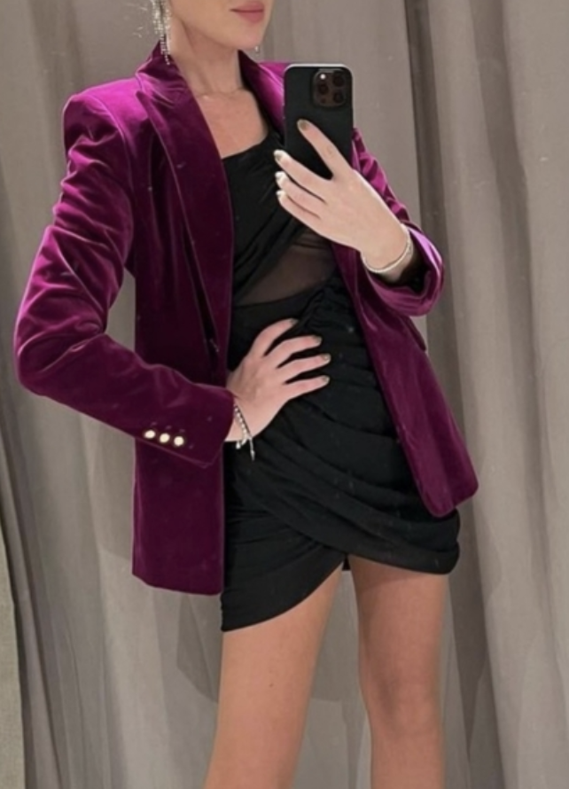 ZARA NEW WOMAN VELVET BLAZER JACKET PLUM Viva Magenta 8483