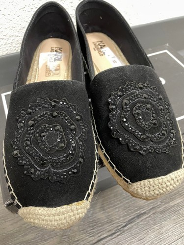 NEW Karl Lagerfeld Paris Abby Black Nubuck Leather Espadrille Loafer Shoe Size 8 - Picture 2 of 6