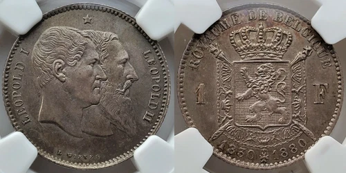 i-650057 Belgium 1 Franc 1880. NGC UNC Details