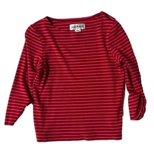 Vintage Jones Wear Women Red Striped Long Sleeve Crew Neck Blouse Size Medium