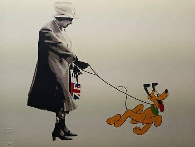 Seltener Druck QUEEN DOG PLUTO geprägt nummeriert signiert, Dismaland, Tod NYC DISNEY 