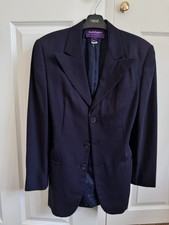 Ralph Lauren Purple Label Ladies Navy Blazer Uk 6 100% Wool Padded Shoulders