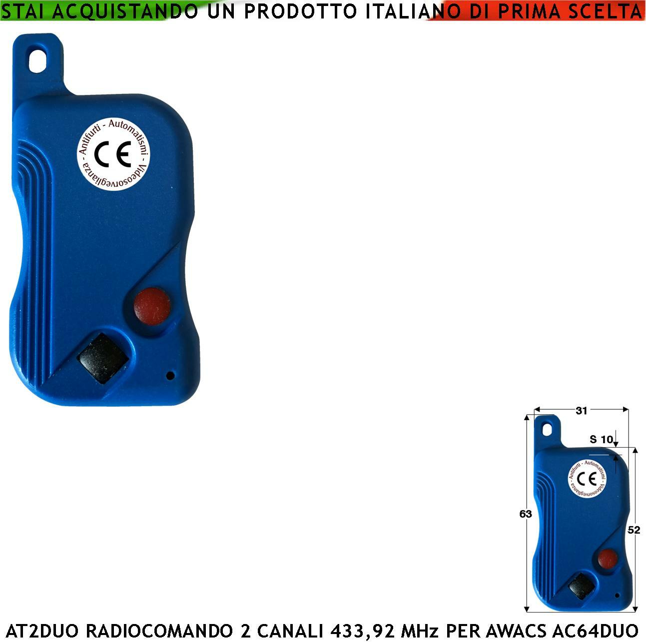 Telecomando Bicanale Codice Univoco Gestione Centrale Allarme Awacs AC64 Plus du
