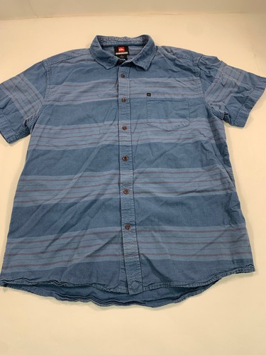 Quiksilver Hemd Herren Large Blau Gestreift Kurzarm Knopfleiste Strand