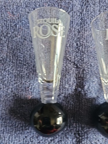 (SET OF 2) TEQUILA ROSE Liquor Shot Glasses w/ Black Ball Shaped Base - Picture 2 of 3