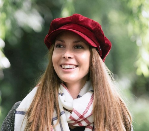 Sombrero de Terciopelo Panadero Niño Elegante Gorra de Newsboy Rojo Terciopelo Unisex Talla Única CRAGGI - Imagen 5 de 5