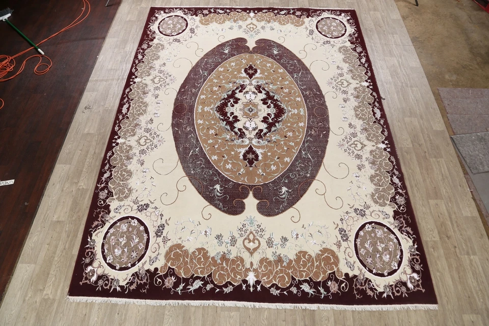 Alfombra turca estilo victoriano marfil Aubusson decoración del hogar alfombra grande 10x13 pies Foto 2 de 4