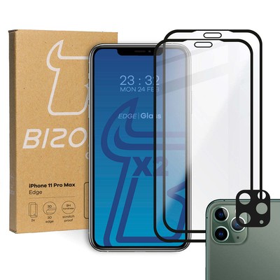 2x Gehärtetes Glas + Kameraglas für iPhone 11 Pro Max Bizon Displayschutzglas