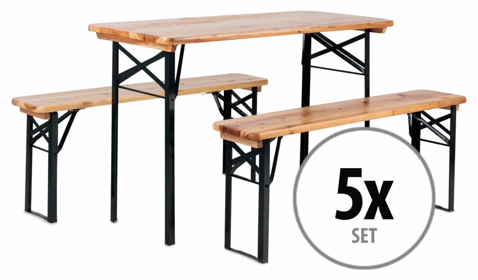 5x Set Birreria Tavolo e Panche Richiudibile Giardino Balcone in Legno Esterno