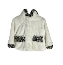 Girls Rothschild White Faux Fur Winter Hooded Jacket Coat Leopard Size S 2T
