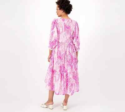 destination 365 midi dress Destination 365 Reg. Print Short-Sleeve Midi Dress w/ Smocking Blue X-Large Size
