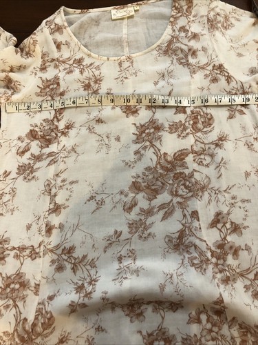 Papier Spitze Baumwolle 3/4 Ärmel Tunika Kleid M Landhaus Blumen fließend weiß & braun - Bild 15 von 20