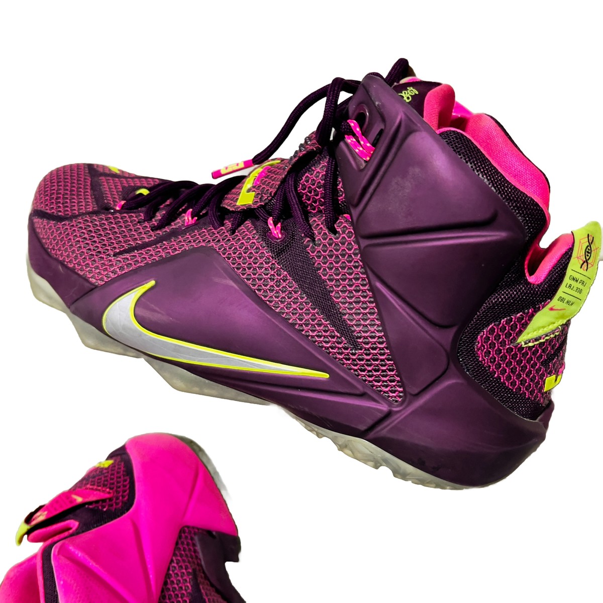 Size 12 - Men’s Nike LeBron XII Double Helix Merlot Volt Pink Nike Lebron XII 12 Double Helix Maroon Pink Volt Girls Sz 7Y  main image 4