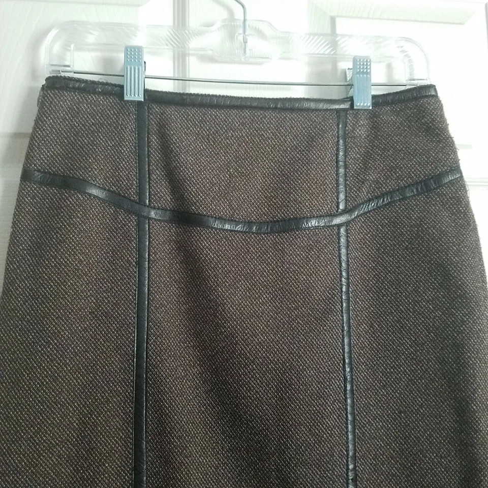 Falda Grace Elements Talla 6 Marrón Tweed Elastizada Carrera Borde Cuero Sintético Foto 2 de 4