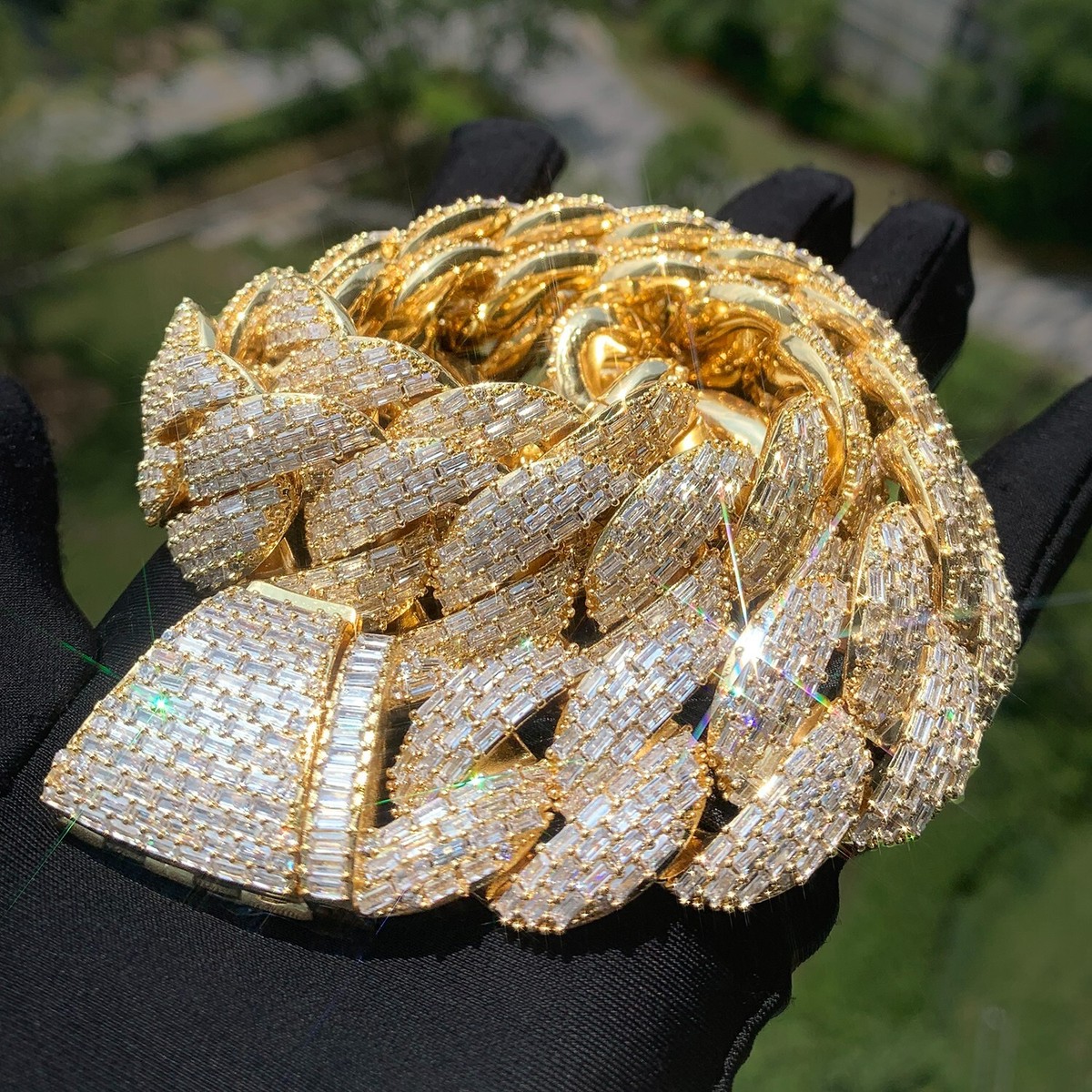 23MM Baguette Bling Hop Hip Full Ice Out Miami Cuban Chain
