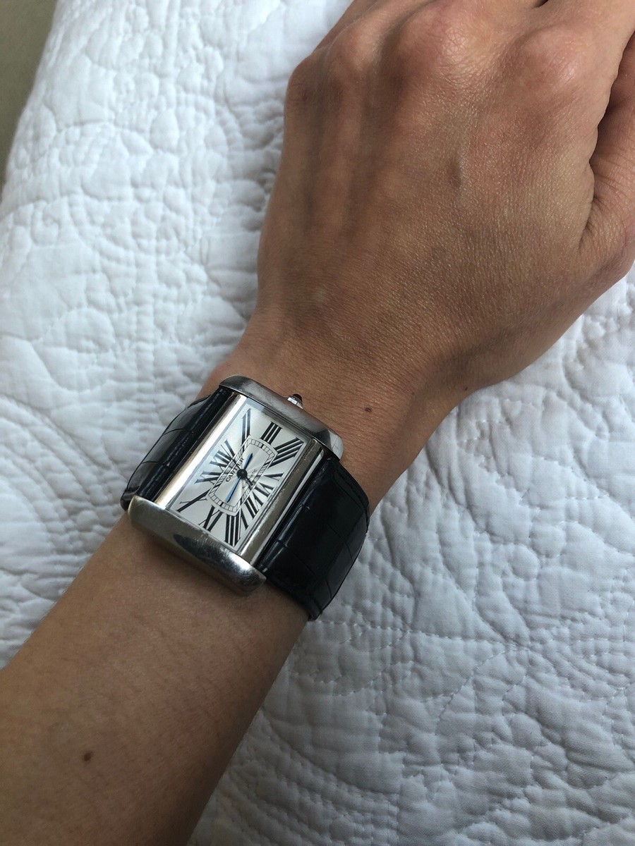 Wrist Tank Divan Watch Cartier Tank Divan Large Steel Silver Roman
