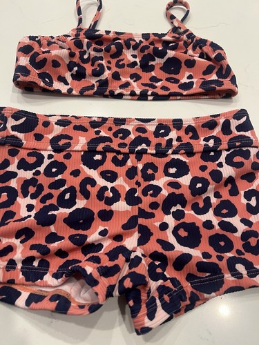 Girls Two Piece Boyshort Bikini Swimsuit Size Small 6/7 Leopard Animal Print - Picture 2 of 6