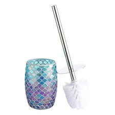 Elegant Glass Mosaic Toilet Brush Set Classic Bathroom Accessories Durable De...
