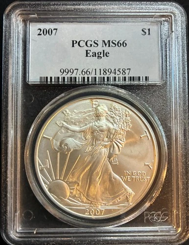 2007 American Silver Eagle PCGS MS66, 1 Troy Oz ,999 Fine Silver