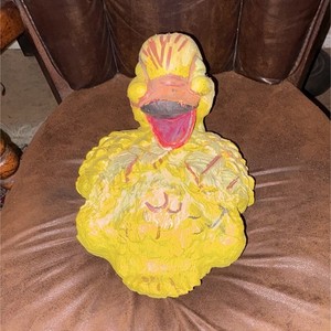 Yellow Concrete Duck Statue Garden Ornament, Animals Theme, 23.8 lb