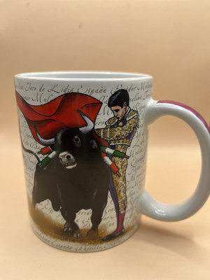 A  collectible from Spain Bull Fight scene on two sides Spanish Script Backround
