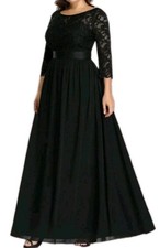 Ever Pretty Black Formal Floor Length Dress Lace Chiffon Half Sleeve Evening 12
