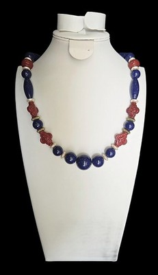 Vintage 1989 Avon Necklace Arabesque Collection Acrylic Blue And Red Beads 30''
