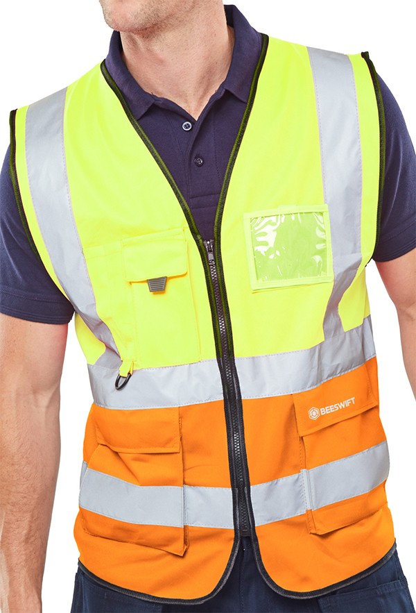 Beeswift Hi-Vis Two Tone Executive Id Vest Saturn Yellow / Orange Size XL