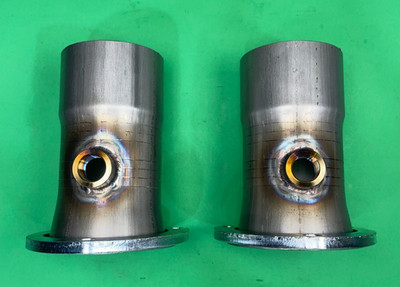 3.5''Header To 3''ID 409 Stainless 3 Bolt Flange Reducers W/ 02 Bungs Made In USA