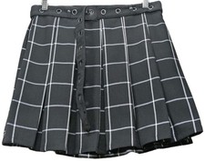 Hot Topic Pleated Mini Skirt L Black White Plaid Grommet Belt Grunge Schoolgirl