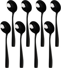 16-Piece Black Soup Spoons - round Spoon, 7.3 Inch Korean Spoons