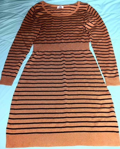OLD NAVY SP PETITE TAN W/ BLACK STRIPES KNEE-LENGTH PULLOVER LONG SLEEVE - Picture 2 of 4