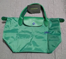 Authentic Longchamp Le Pliage Type S Short Handles Green Blue Trim Tote